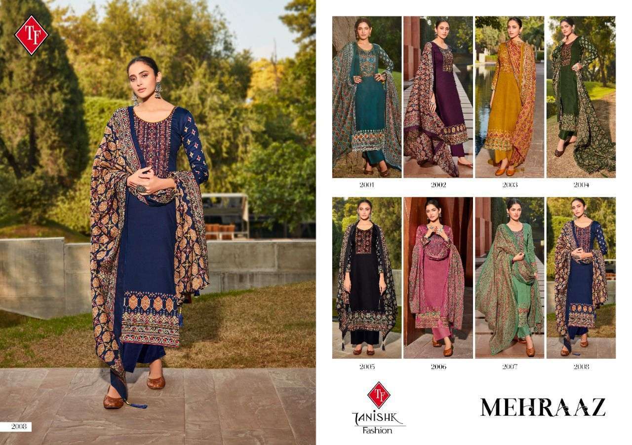 TANISHK FASHION PRESENT MEHRAAZ JAM COTTON WITH HEAVY EMBROIDERY DRESS MATERIALS IN WHOLESALE PRICE IN SURAT - SAI DRESSES