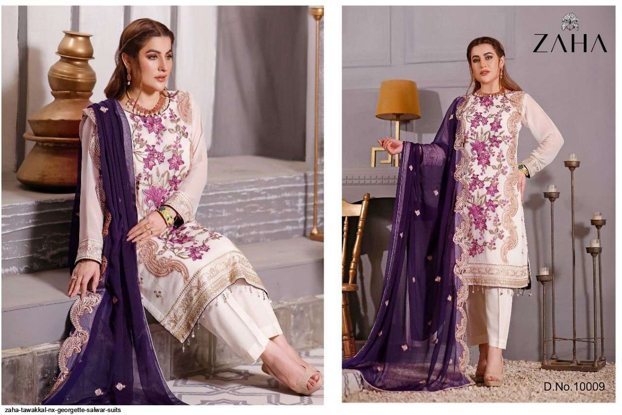 ZAHA PRESENT TAWAKKAL NX GEORGETTE SEMI STICHED DESIGNER SUITS IN WHOLESALE PRICE IN SURAT - SAI DRESSES