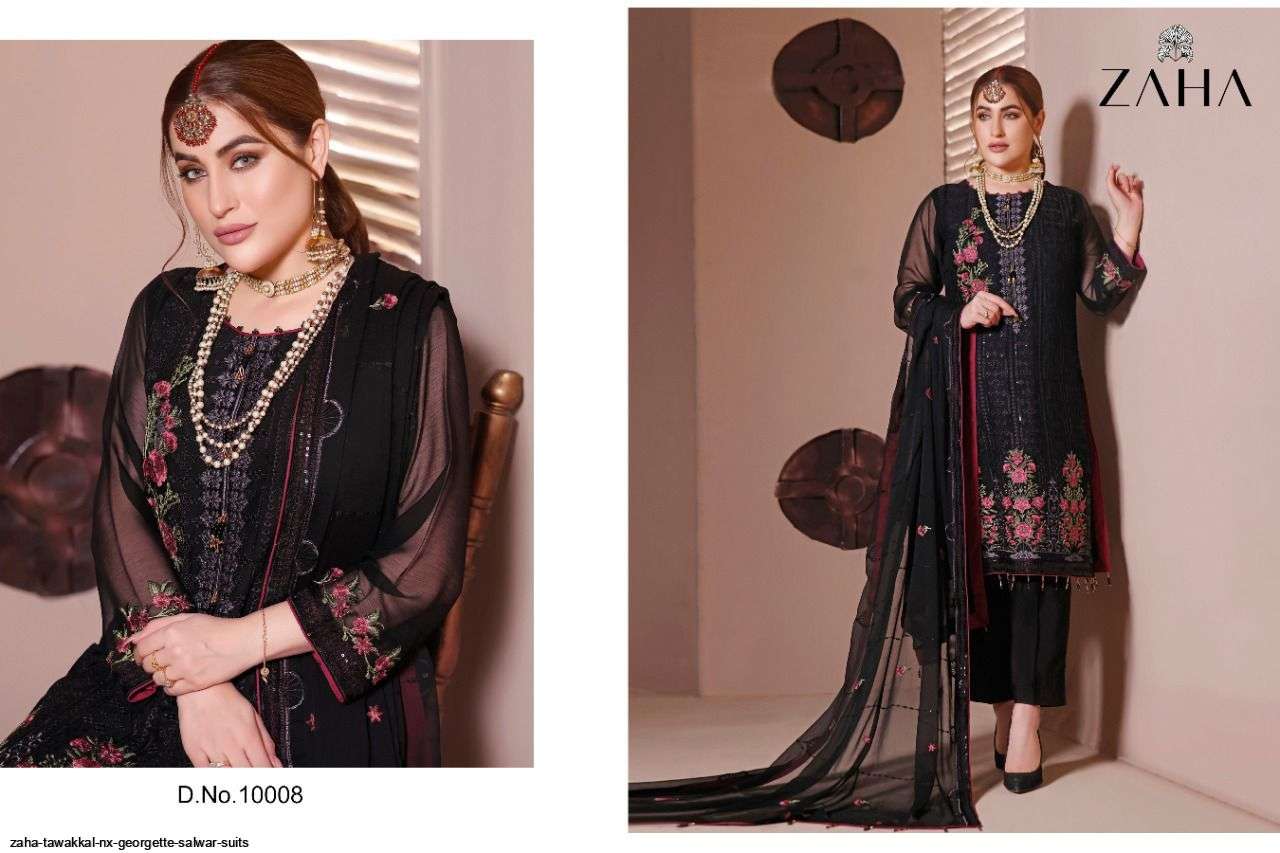 ZAHA PRESENT TAWAKKAL NX GEORGETTE SEMI STICHED DESIGNER SUITS IN WHOLESALE PRICE IN SURAT - SAI DRESSES