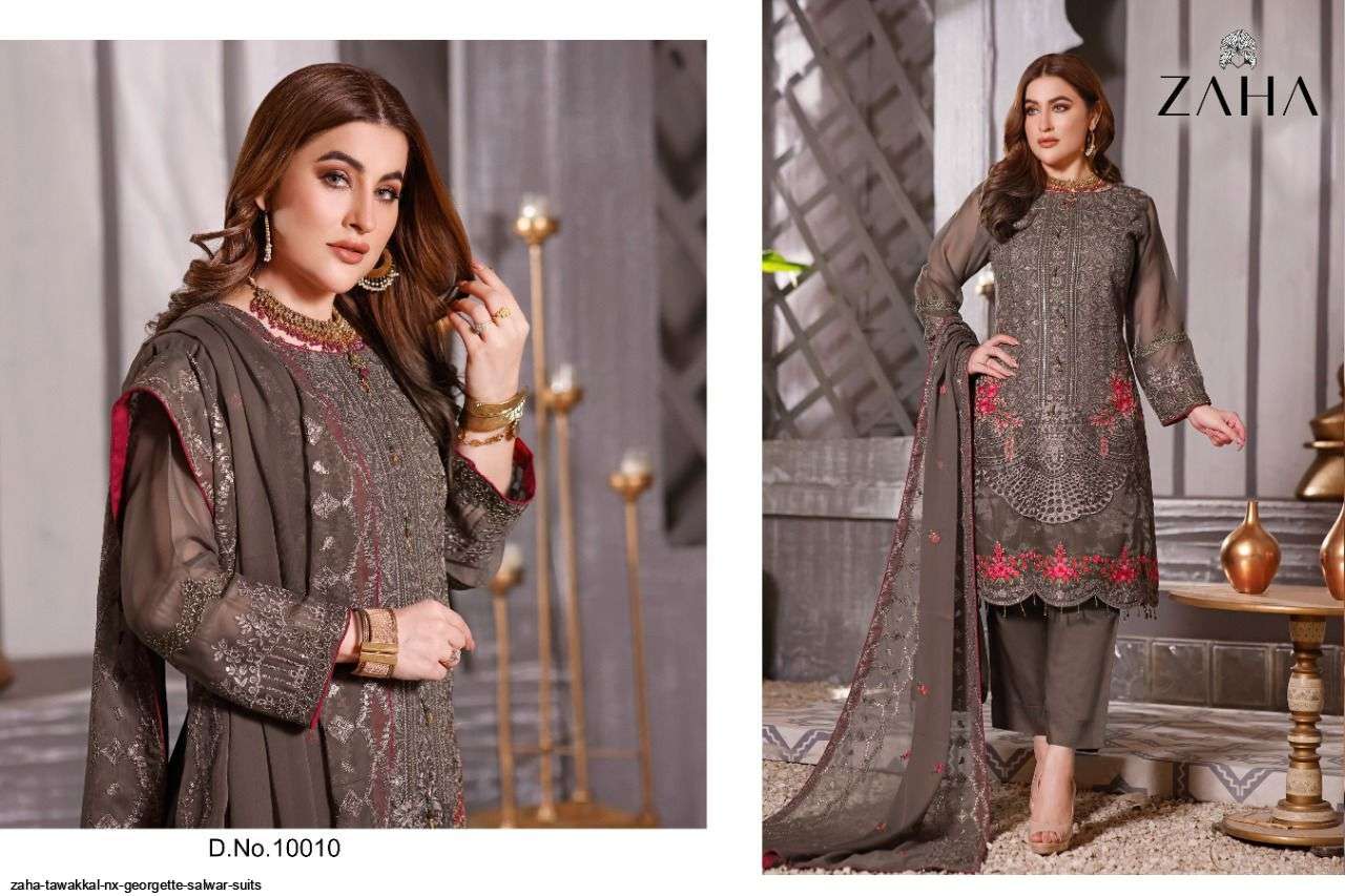 ZAHA PRESENT TAWAKKAL NX GEORGETTE SEMI STICHED DESIGNER SUITS IN WHOLESALE PRICE IN SURAT - SAI DRESSES