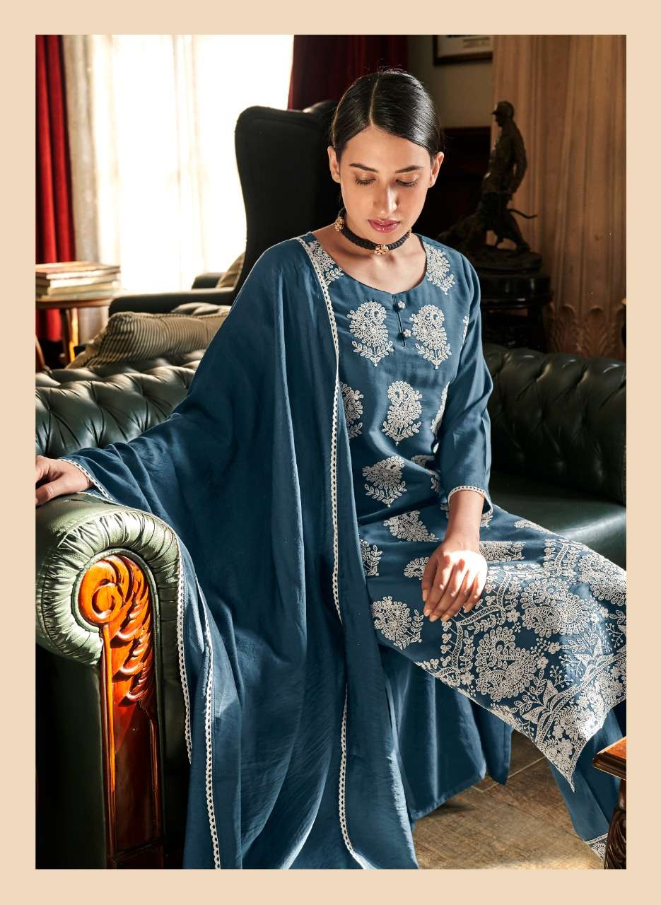 FOUR BUTTONS PRESENT QURBAT SILK WITH LAKHNAVI EMBROIDERY READYMADE PANT STYLE SUITS IN WHOLESALE PRICE IN SURAT - SAI DRESSES