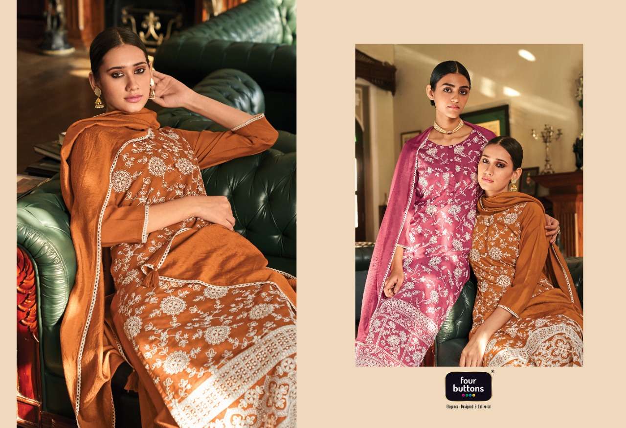 FOUR BUTTONS PRESENT QURBAT SILK WITH LAKHNAVI EMBROIDERY READYMADE PANT STYLE SUITS IN WHOLESALE PRICE IN SURAT - SAI DRESSES