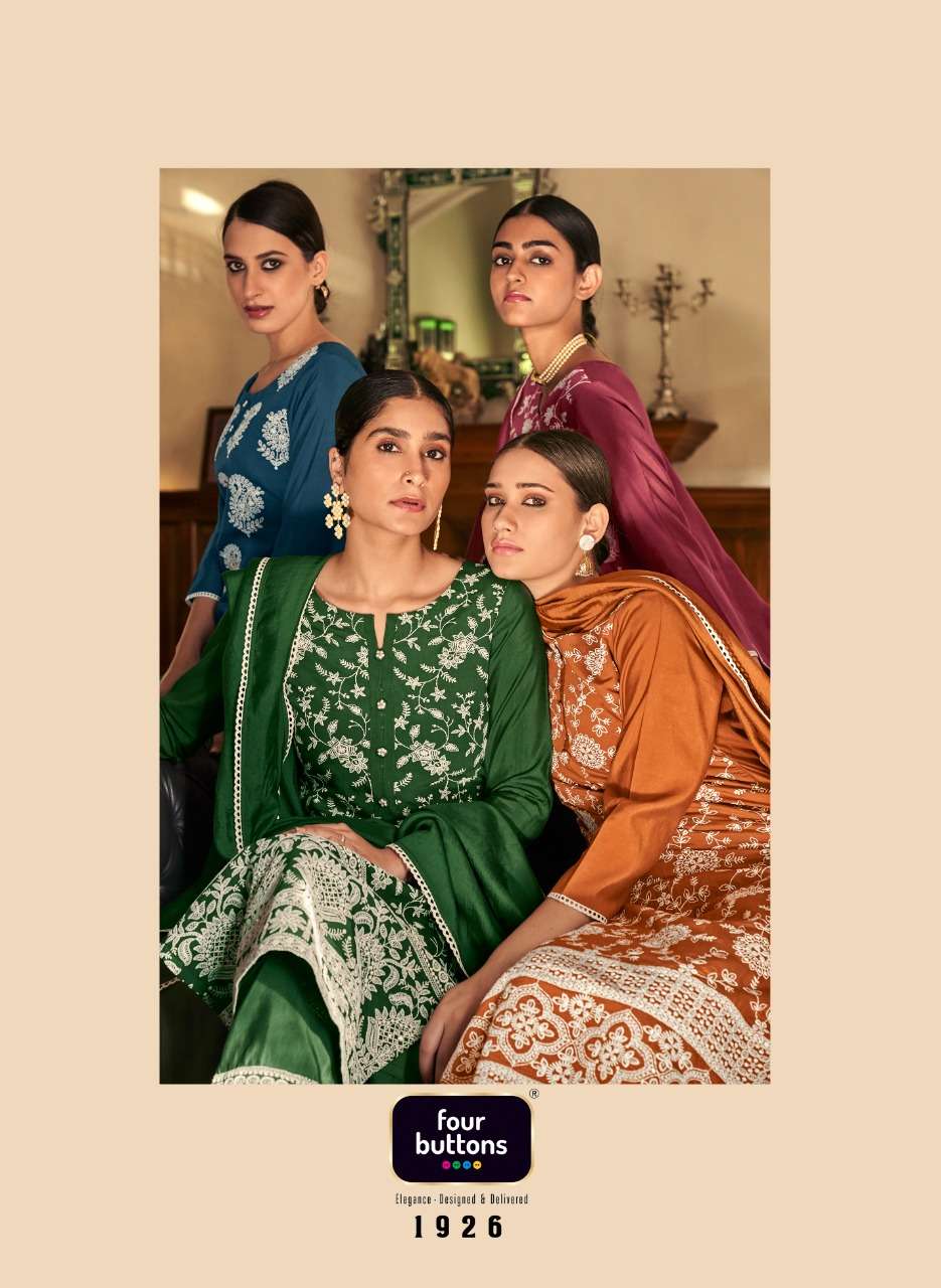 FOUR BUTTONS PRESENT QURBAT SILK WITH LAKHNAVI EMBROIDERY READYMADE PANT STYLE SUITS IN WHOLESALE PRICE IN SURAT - SAI DRESSES