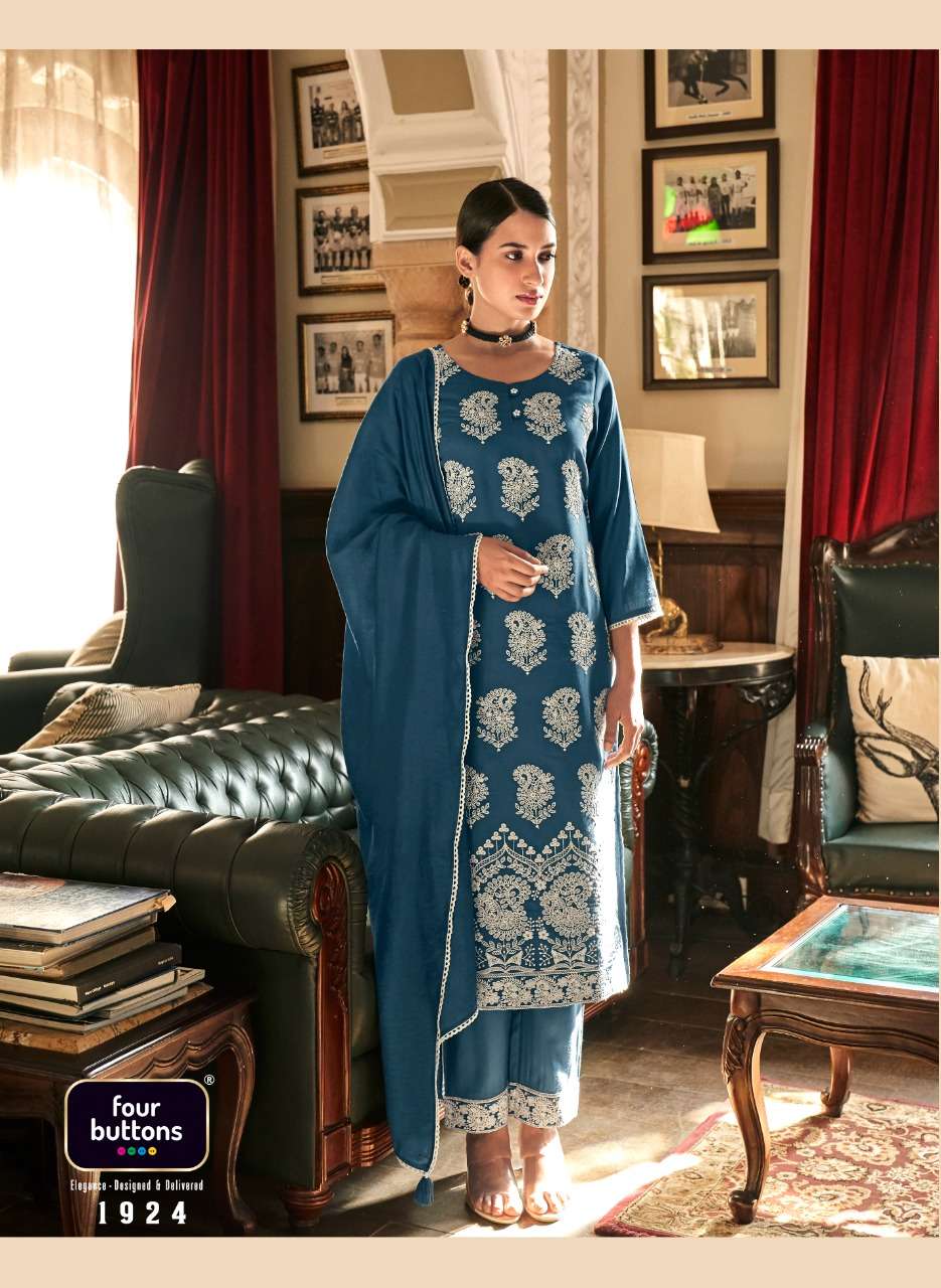 FOUR BUTTONS PRESENT QURBAT SILK WITH LAKHNAVI EMBROIDERY READYMADE PANT STYLE SUITS IN WHOLESALE PRICE IN SURAT - SAI DRESSES