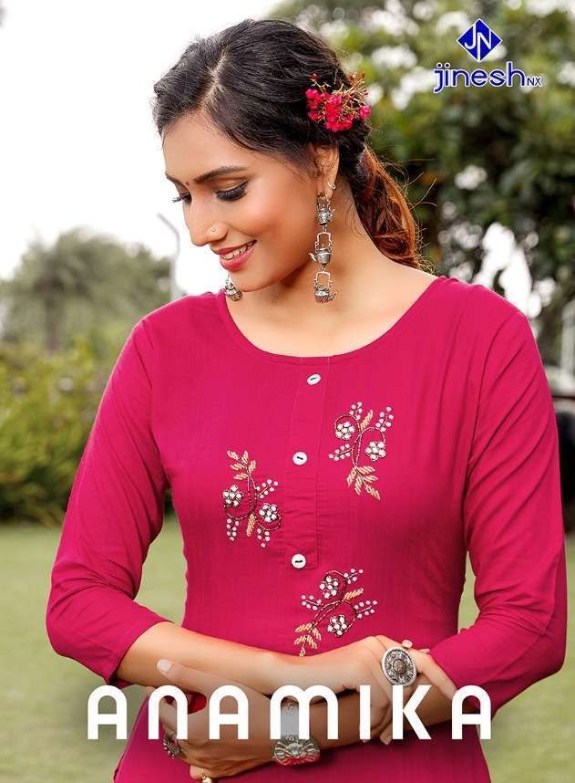 JINESH NX PRESENT ANAMIKA VISCOSE WITH HANDWORK KURTIS IN WHOLESALE PRICE IN SURAT - SAI DRESSES