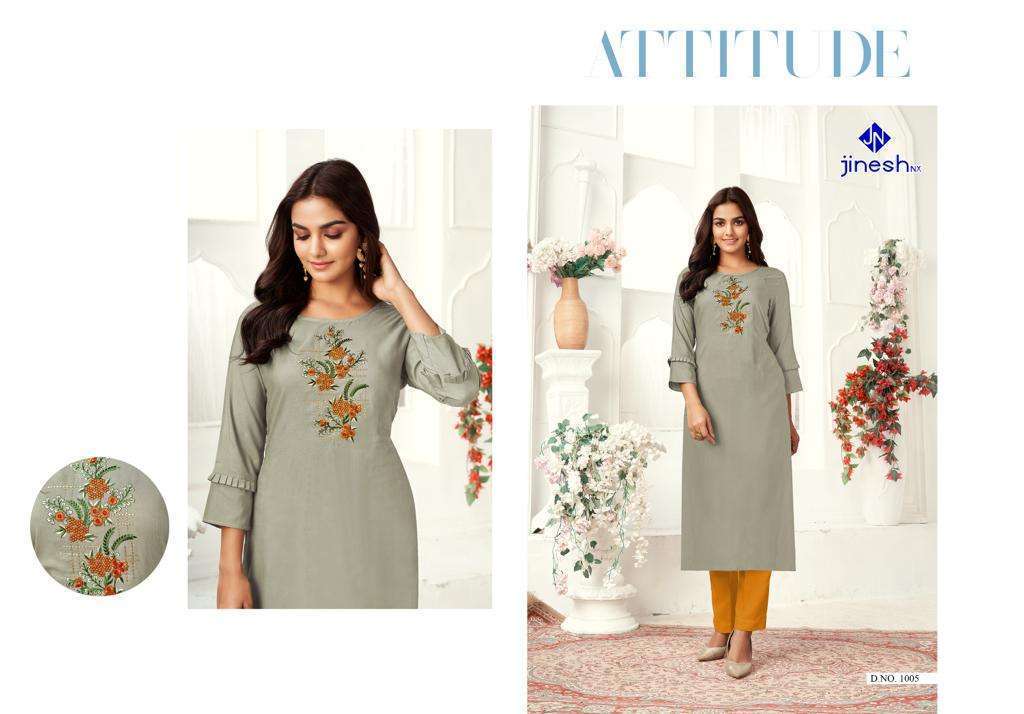 JINESH NX PRESENT ZARINA VISCOSE WITH EMBROIDERY WORK KURTIS IN WHOLESALE PRICE IN SURAT - SAI DRESSES