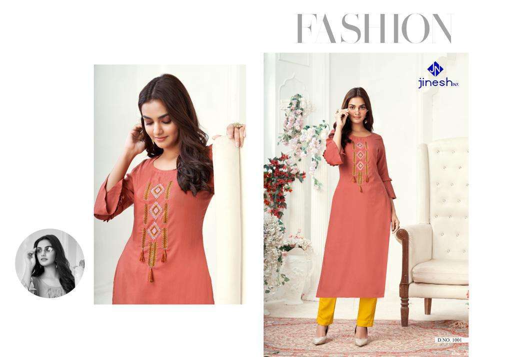 JINESH NX PRESENT ZARINA VISCOSE WITH EMBROIDERY WORK KURTIS IN WHOLESALE PRICE IN SURAT - SAI DRESSES