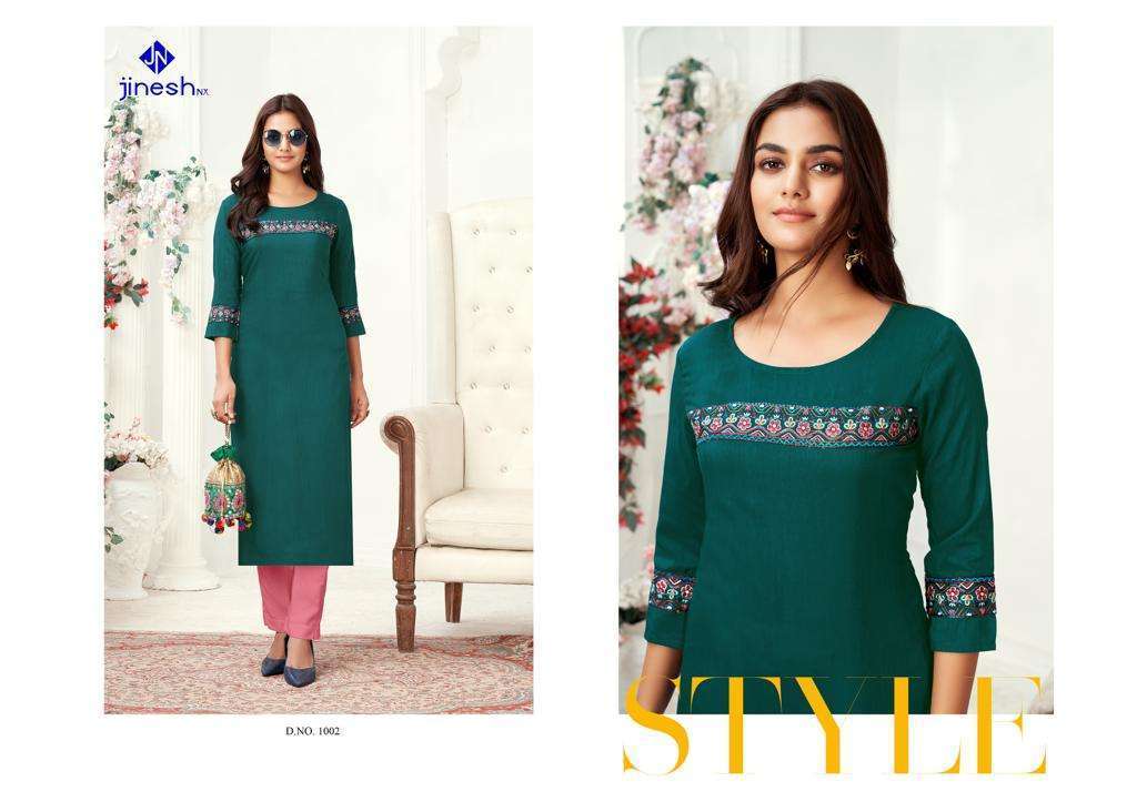 JINESH NX PRESENT ZARINA VISCOSE WITH EMBROIDERY WORK KURTIS IN WHOLESALE PRICE IN SURAT - SAI DRESSES