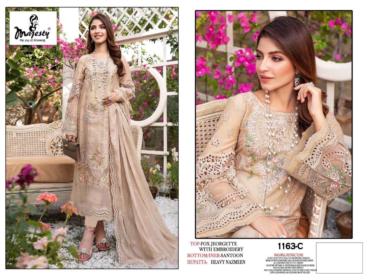 MAJESTY PRESENT MAJESTY D.NO 1163 A TO 1163 C SERIES SEMI STITCHED PAKISTANI DESIGNER SUITS IN WHOLESALE PRICE IN SURAT - SAI DRESSES 