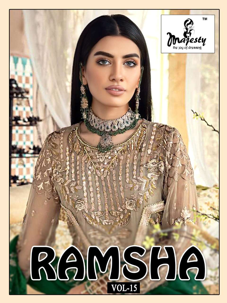 MAJESTY PRESENT RAMSHA VOL-15 PAKISTANI DESIGNER SUITS IN WHOLESALE PRICE IN SURAT - SAI DRESSES