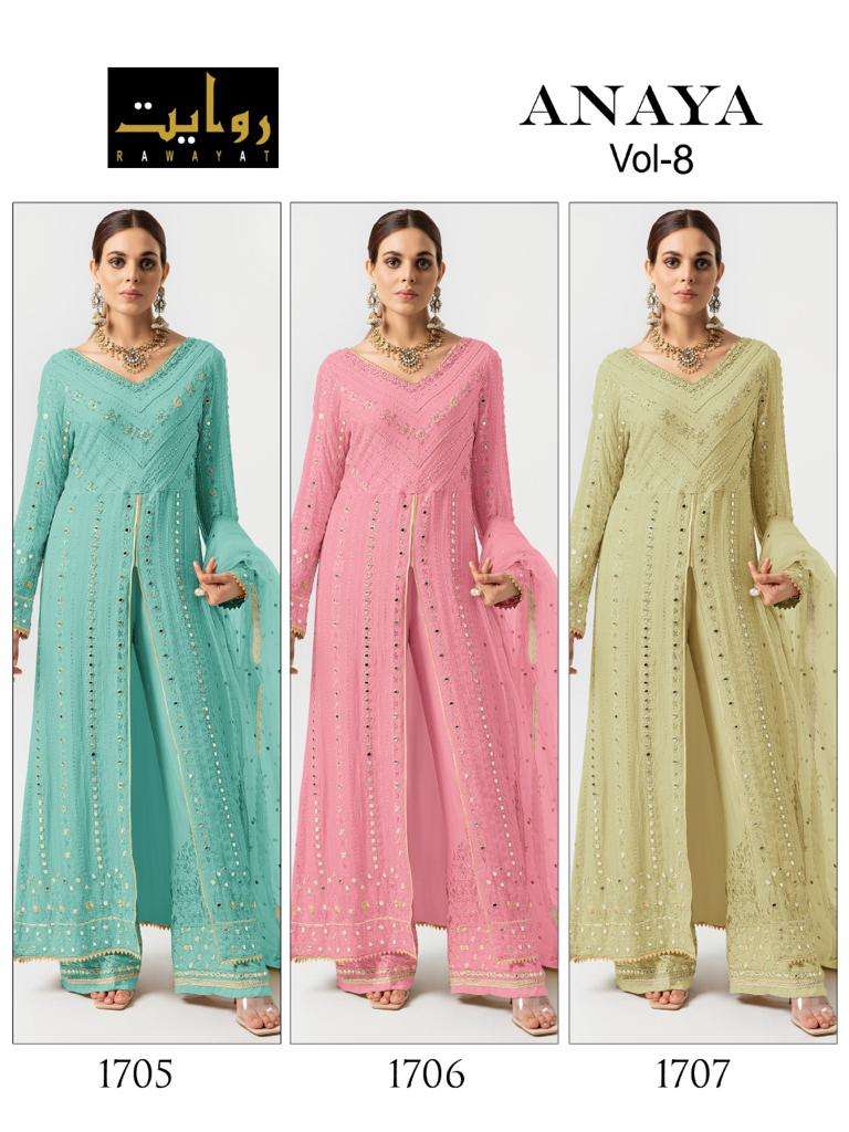 RAWAYAT PRESENT ANAYA VOL 8 GEORGETTE SEMI STITCHED DESIGNER SUITS IN WHOLESALE PRICE IN SURAT - SAI DRESSES