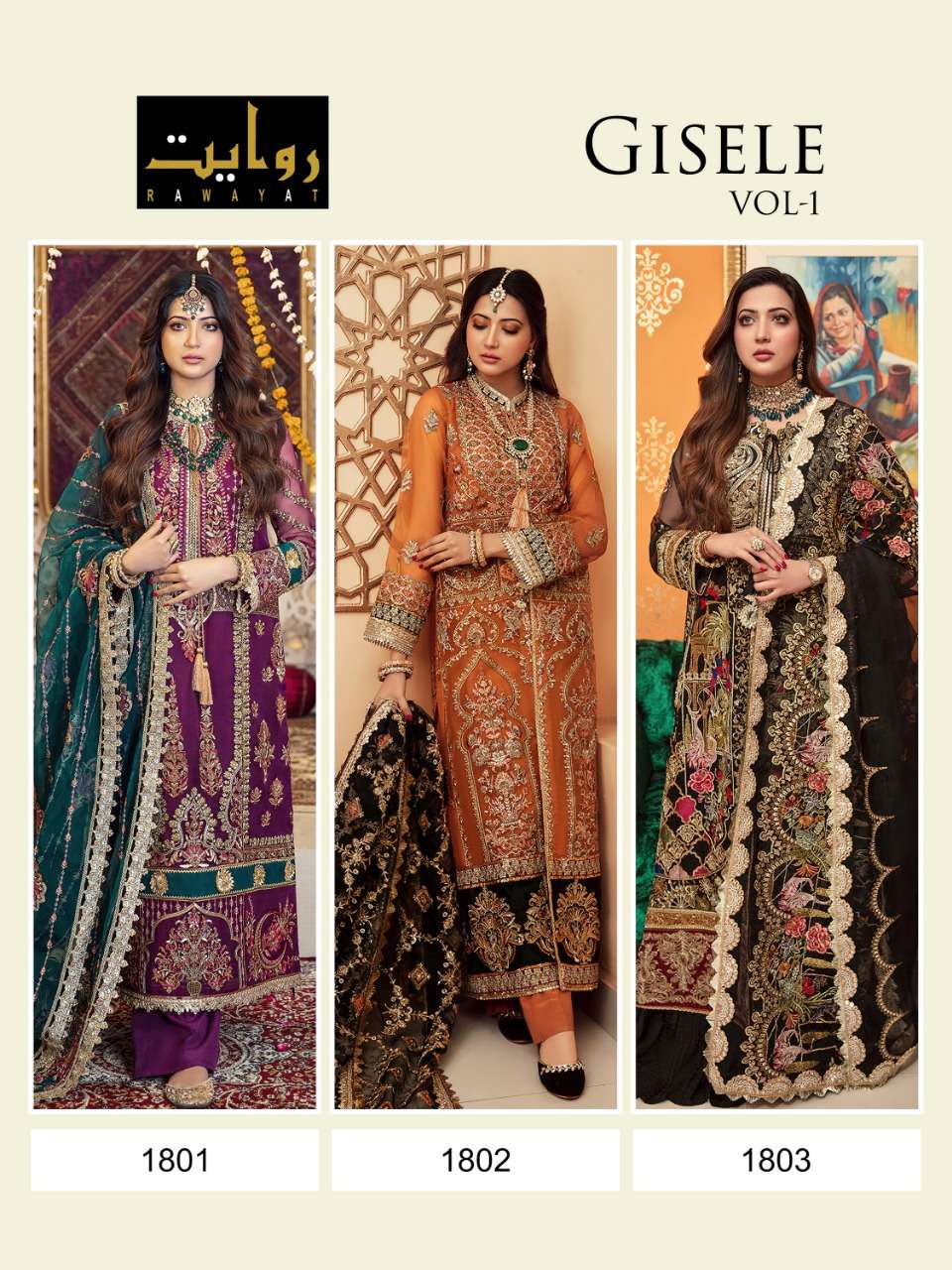 RAWAYAT PRESENT GISELE VOL 1 GEORGETTE SEMI STITCHED PAKISTANI DESIGNER SUITS IN WHOLESALE PRICE IN SURAT - SAI DRESSES