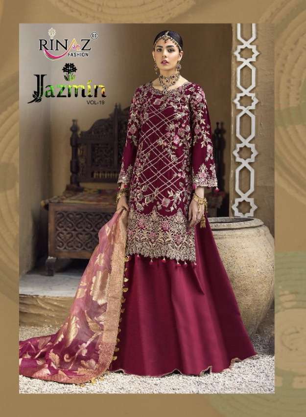 RINAZ FASHION PRESENT JAZMIN VOL-19 GEORGETTE SEMI STITCHED PAKISTANI SUITS IN WHOLESALE PRICE IN SURAT - SAI DRESSES