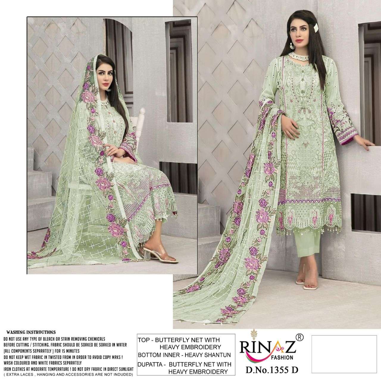 RINAZ FASHION PRESENT RINAZ D.NO 1355 A TO 1355 D SERIES SEMI STITCHED PAKISTANI DESIGNER SUITS IN WHOLESALE PRICE IN SURAT - SAI DRESSES