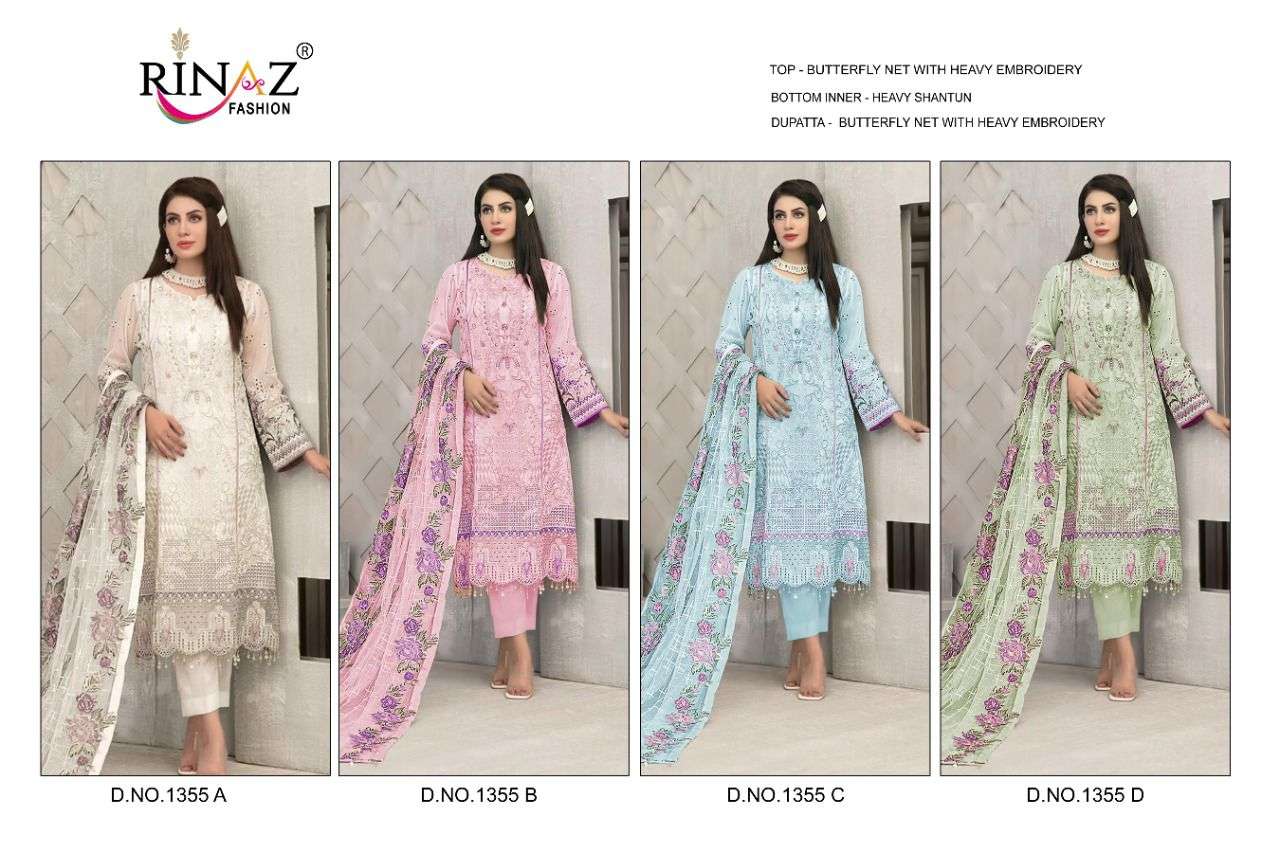 RINAZ FASHION PRESENT RINAZ D.NO 1355 A TO 1355 D SERIES SEMI STITCHED PAKISTANI DESIGNER SUITS IN WHOLESALE PRICE IN SURAT - SAI DRESSES