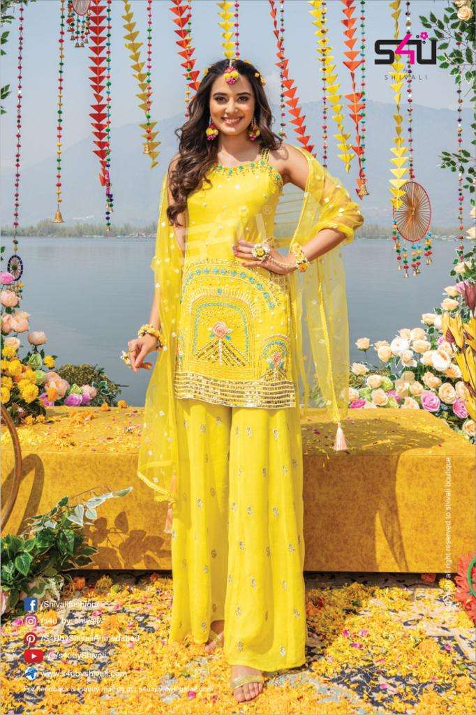 Embroidered Latest party wear yellow wedding haldi dress at Rs 1128/piece  in Surat