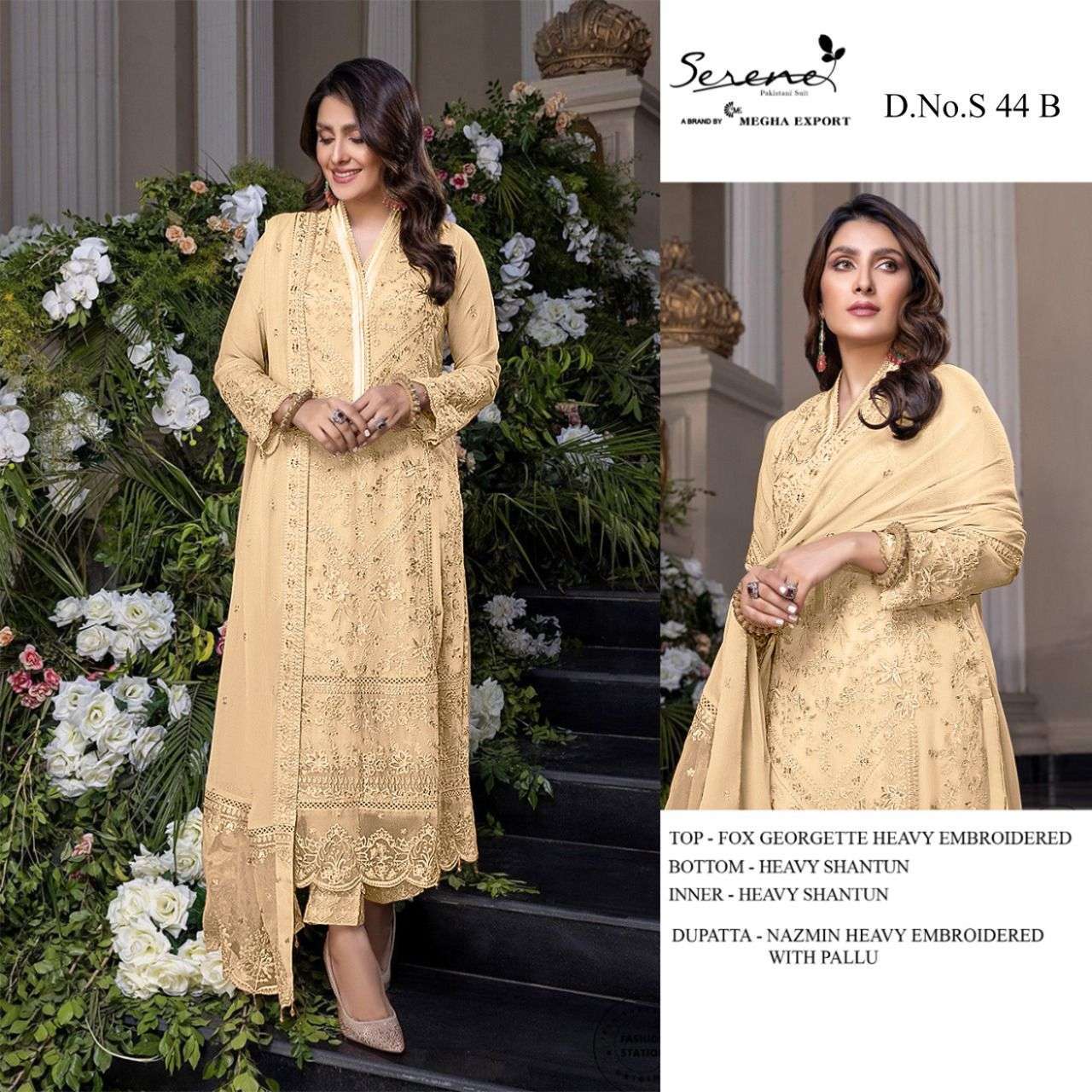 SERENE PRESENT SERENE S-44-A TO S-44-D SERIES GEORGETTE SEMI STITCHED PAKISTANI DESIGNER SUITS IN WHOLESALE PRICE IN SURAT - SAI DRESSES