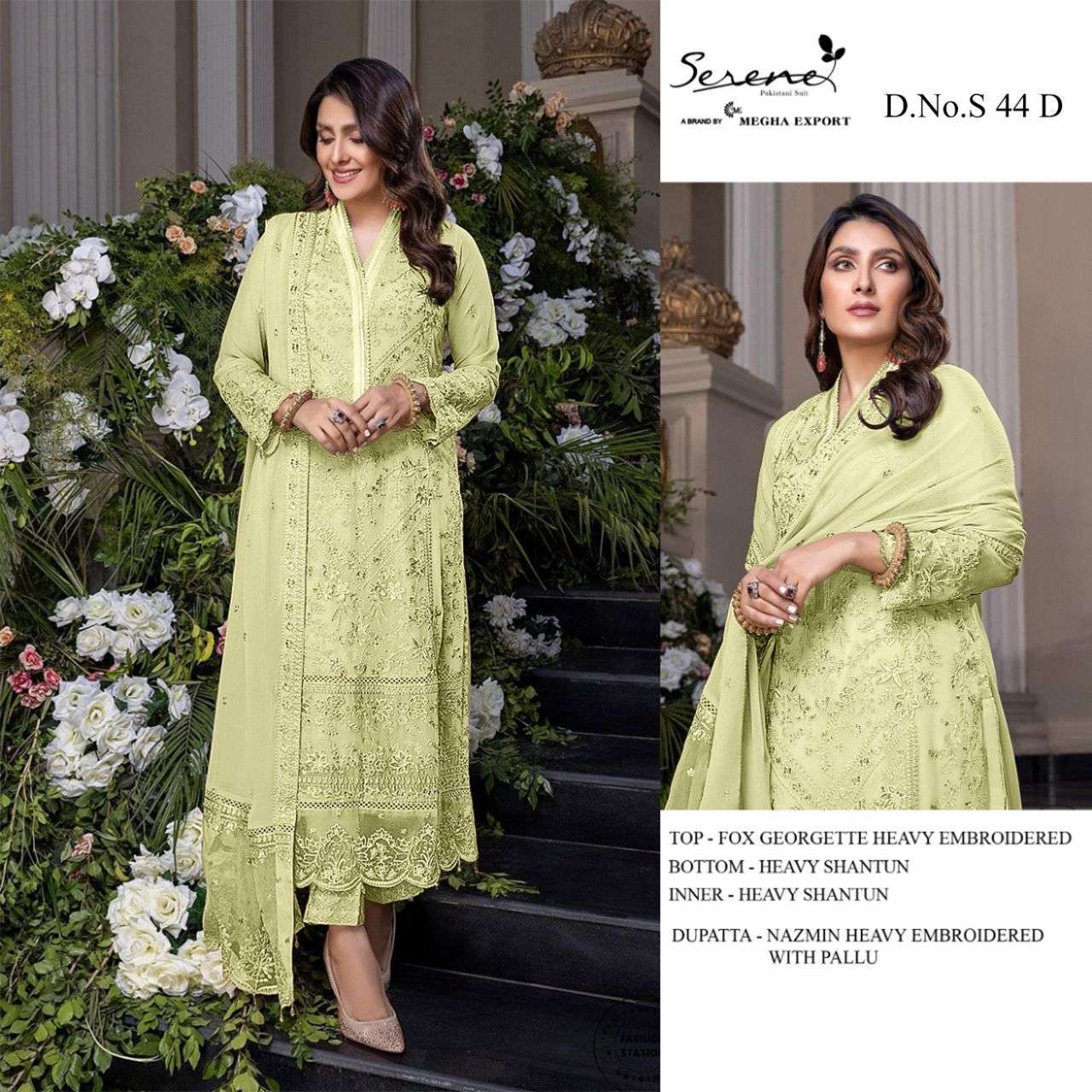 SERENE PRESENT SERENE S-44-A TO S-44-D SERIES GEORGETTE SEMI STITCHED PAKISTANI DESIGNER SUITS IN WHOLESALE PRICE IN SURAT - SAI DRESSES