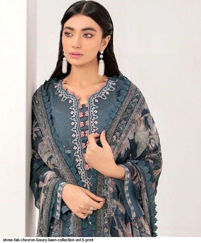 SHREE FABS PRESENT CHEVRON LUXURY LAWN COLLECTION VOL-05 PURE COTTON WITH EMBRODERY PAKISTANI DESIGNER SUITS IN WHOLESALE PRICE IN SURAT - SAI DRESSES
