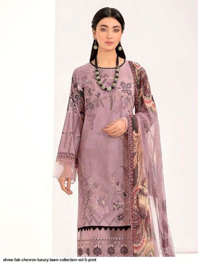 SHREE FABS PRESENT CHEVRON LUXURY LAWN COLLECTION VOL-05 PURE COTTON WITH EMBRODERY PAKISTANI DESIGNER SUITS IN WHOLESALE PRICE IN SURAT - SAI DRESSES