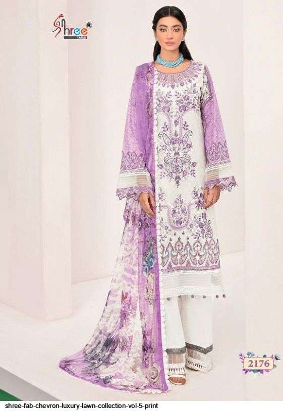 SHREE FABS PRESENT CHEVRON LUXURY LAWN COLLECTION VOL-05 PURE COTTON WITH EMBRODERY PAKISTANI DESIGNER SUITS IN WHOLESALE PRICE IN SURAT - SAI DRESSES