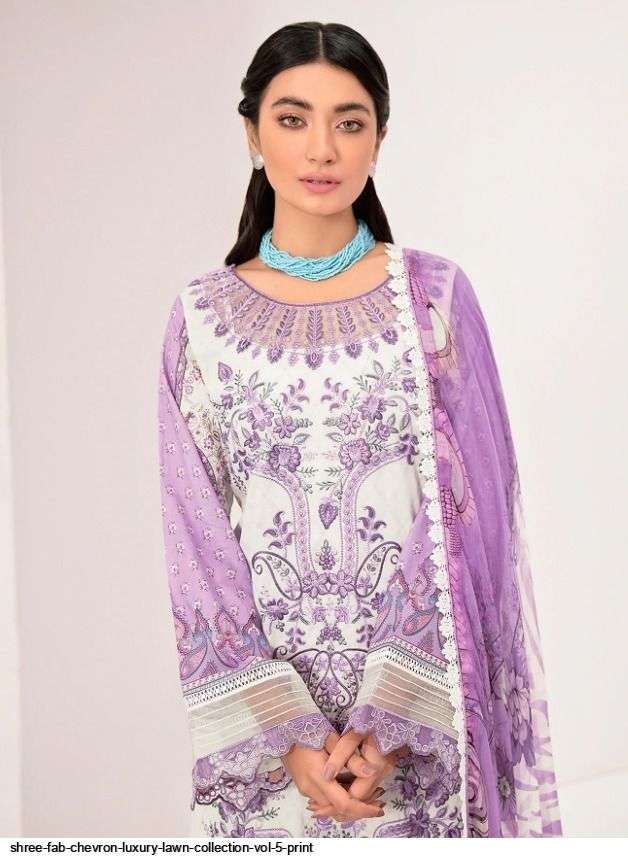 SHREE FABS PRESENT CHEVRON LUXURY LAWN COLLECTION VOL-05 PURE COTTON WITH EMBRODERY PAKISTANI DESIGNER SUITS IN WHOLESALE PRICE IN SURAT - SAI DRESSES