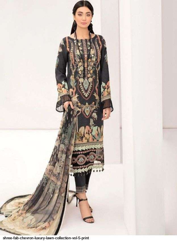 SHREE FABS PRESENT CHEVRON LUXURY LAWN COLLECTION VOL-05 PURE COTTON WITH EMBRODERY PAKISTANI DESIGNER SUITS IN WHOLESALE PRICE IN SURAT - SAI DRESSES