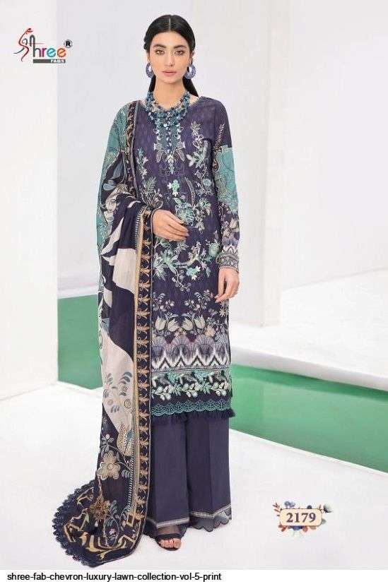 SHREE FABS PRESENT CHEVRON LUXURY LAWN COLLECTION VOL-05 PURE COTTON WITH EMBRODERY PAKISTANI DESIGNER SUITS IN WHOLESALE PRICE IN SURAT - SAI DRESSES