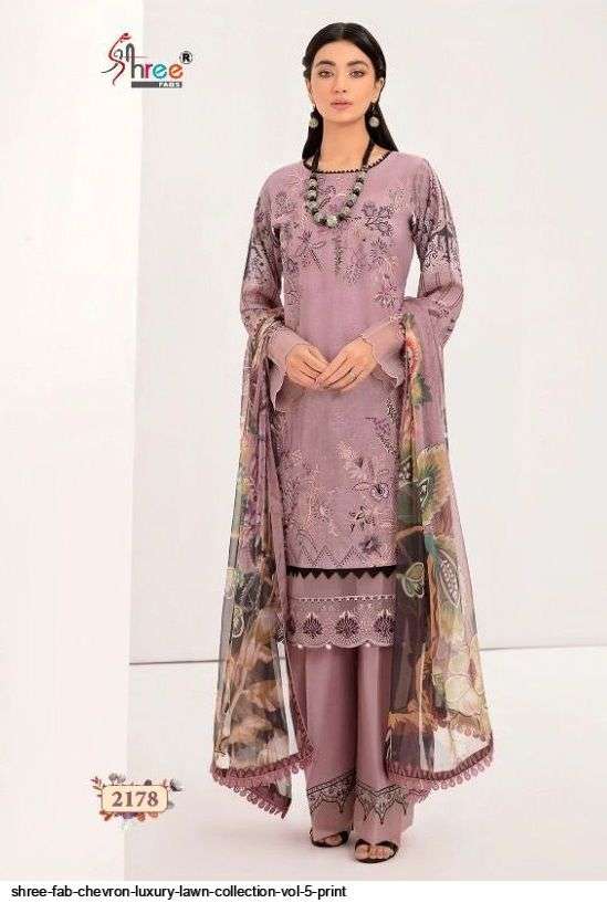 SHREE FABS PRESENT CHEVRON LUXURY LAWN COLLECTION VOL-05 PURE COTTON WITH EMBRODERY PAKISTANI DESIGNER SUITS IN WHOLESALE PRICE IN SURAT - SAI DRESSES