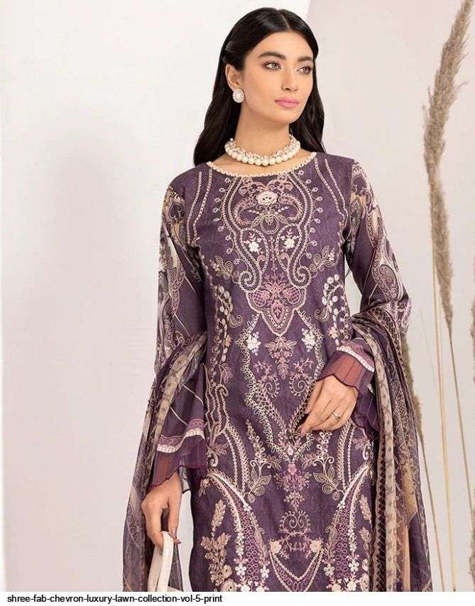 SHREE FABS PRESENT CHEVRON LUXURY LAWN COLLECTION VOL-05 PURE COTTON WITH EMBRODERY PAKISTANI DESIGNER SUITS IN WHOLESALE PRICE IN SURAT - SAI DRESSES