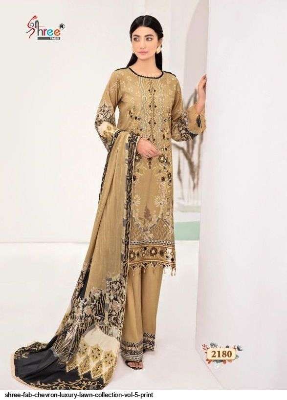 SHREE FABS PRESENT CHEVRON LUXURY LAWN COLLECTION VOL-05 PURE COTTON WITH EMBRODERY PAKISTANI DESIGNER SUITS IN WHOLESALE PRICE IN SURAT - SAI DRESSES
