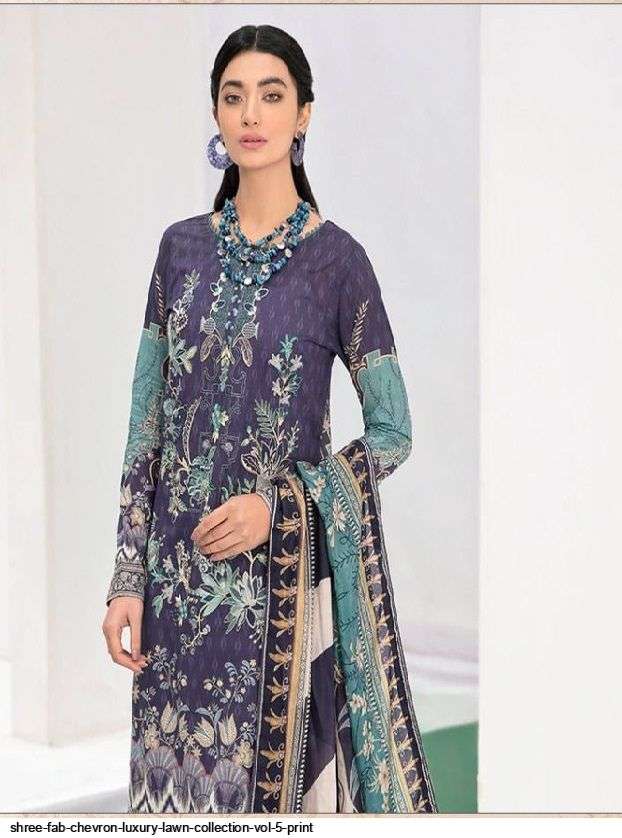 SHREE FABS PRESENT CHEVRON LUXURY LAWN COLLECTION VOL-05 PURE COTTON WITH EMBRODERY PAKISTANI DESIGNER SUITS IN WHOLESALE PRICE IN SURAT - SAI DRESSES