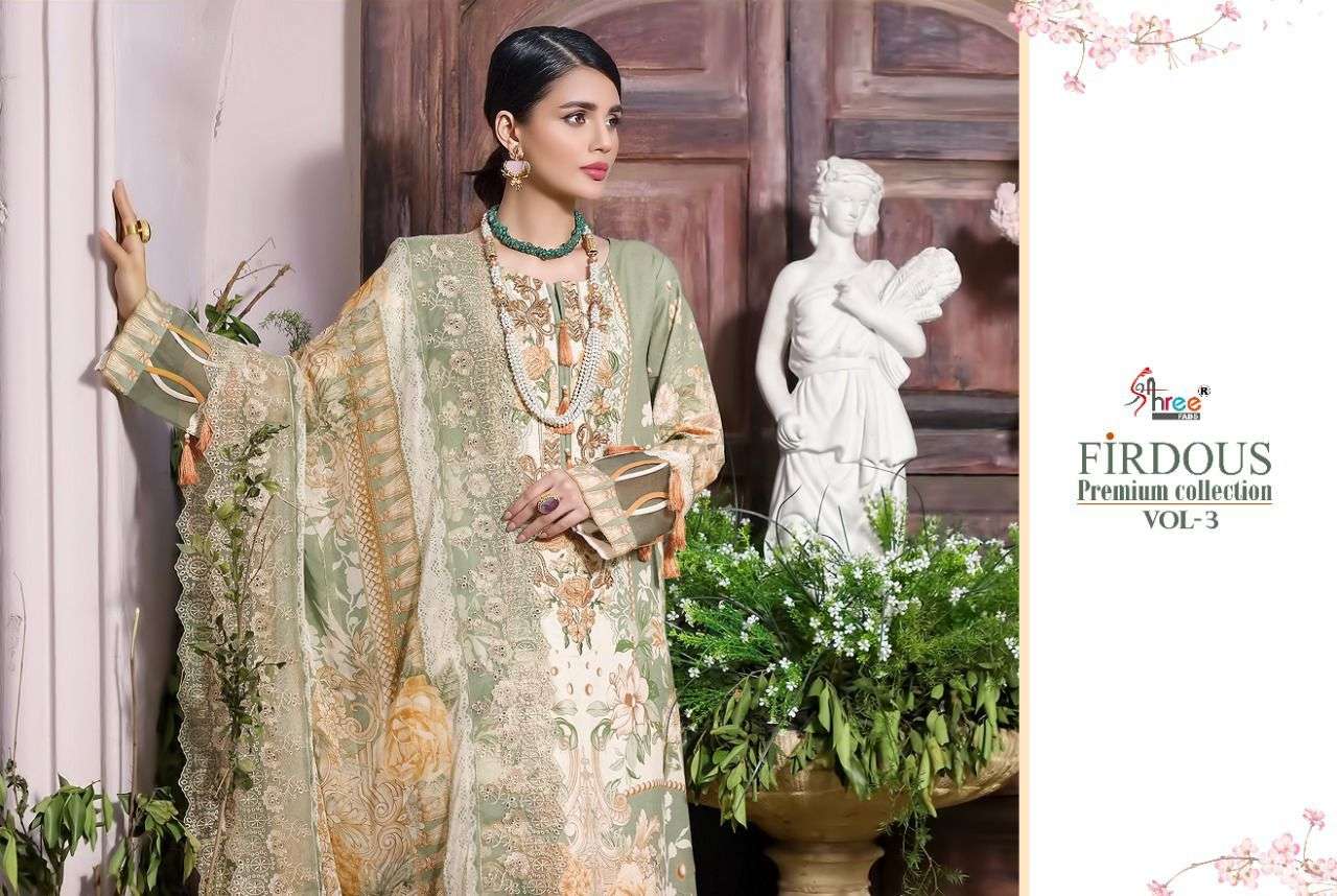 SHREE FABS PRESENT FIRDOUS PREMIUM COLLECTION VOL-3 PURE COTTON PAKISTANI SUITS IN WHOLESALE PRICE IN SURAT - SAI DRESSES