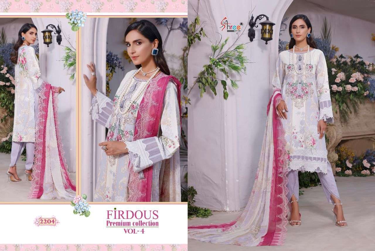 SHREE FABS PRESENT FIRDOUS PREMIUM COLLECTION VOL-4 PURE COTTON PAKISTANI SUITS IN WHOLESALE PRICE IN SURAT - SAI DRESSES