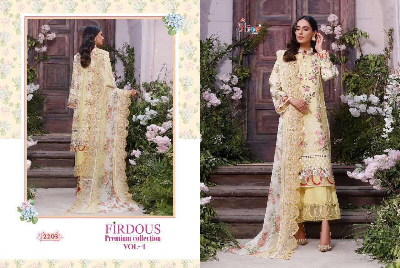 SHREE FABS PRESENT FIRDOUS PREMIUM COLLECTION VOL-4 PURE COTTON PAKISTANI SUITS IN WHOLESALE PRICE IN SURAT - SAI DRESSES