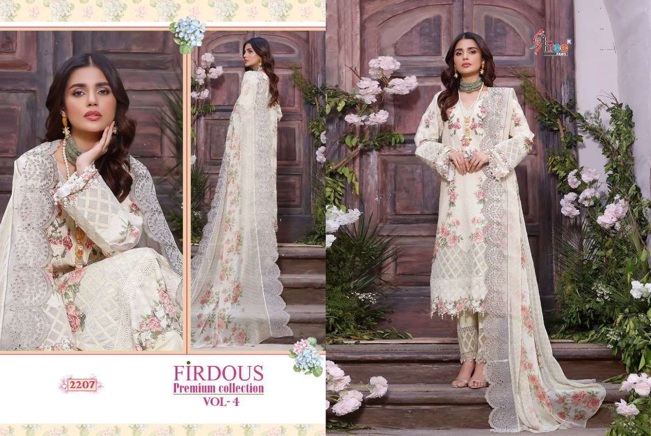 SHREE FABS PRESENT FIRDOUS PREMIUM COLLECTION VOL-4 PURE COTTON PAKISTANI SUITS IN WHOLESALE PRICE IN SURAT - SAI DRESSES