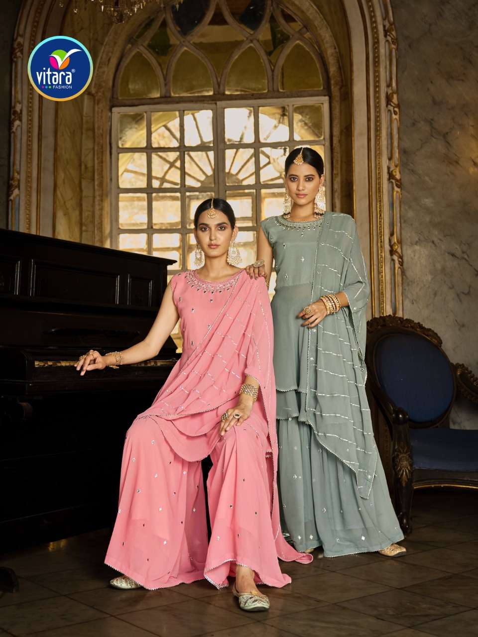 VITARA FASHION PRESENT SHRINGAR GEORGETTE READYMADE PARTY WEAR GARARA STYLE DESIGNER SUITS IN WHOLESALE PRICE IN SURAT - SAI DRESSES