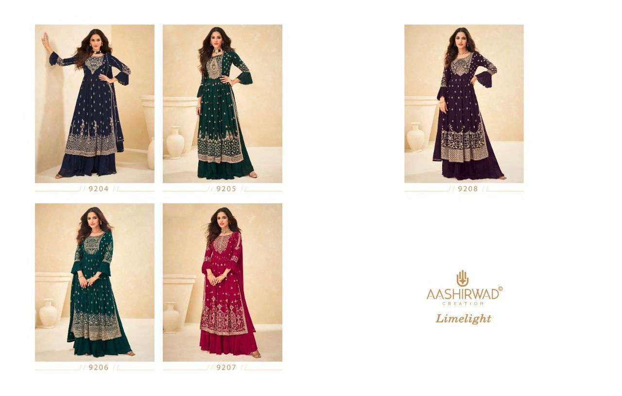 AASHIRWAD CREATION PRESENT LIMELIGHT READYMADE DESIGNER SUITS IN WHOLESALE PRICE IN SURAT - SAI DRESSES