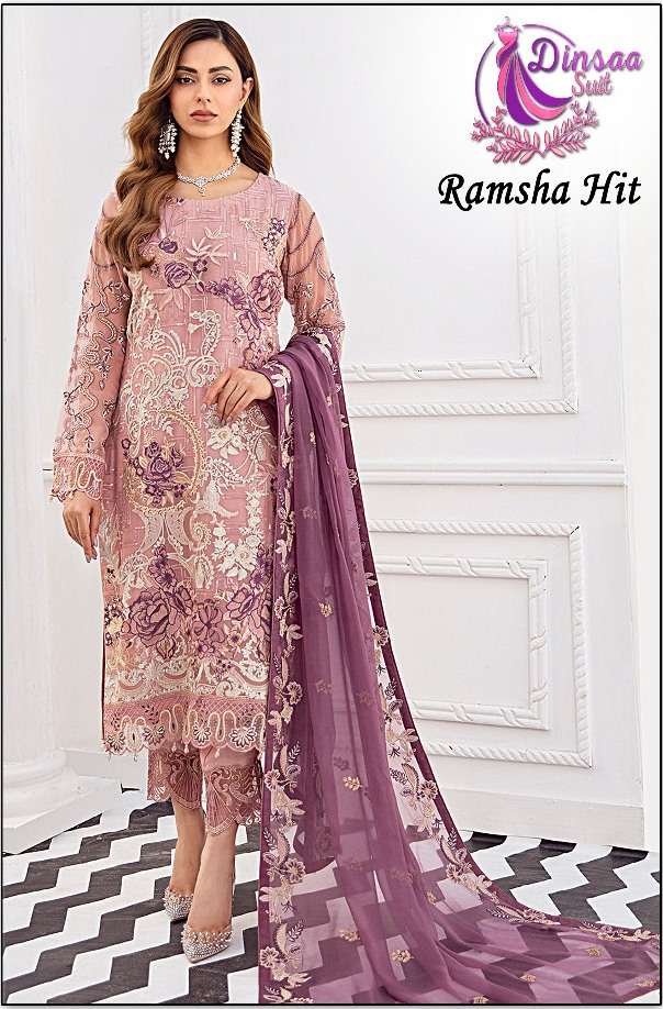 DINSAA SUITS PRESENT RAMSHA HIT GEORGETTE WITH HANDWORK PAKISTANI DESIGNER SUITS IN WHOLESALE PRICE IN SURAT - SAI DRESSES