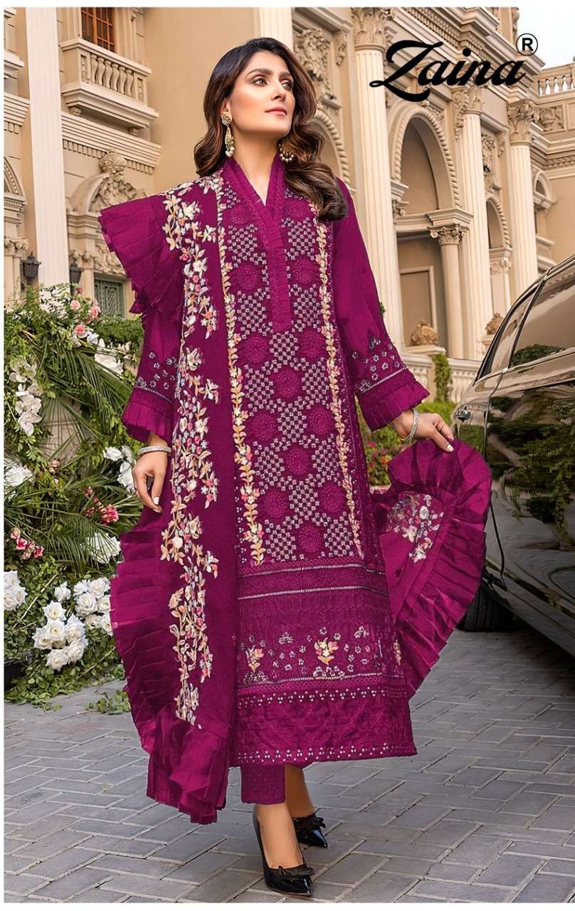 PRIYAM FASHION PRESENT ZAINA P-2104-A TO P-2104-D SERIES SEMI STITCHED PAKISTANI DESIGNER SUITS IN WHOLESALE PRICE IN SURAT - SAI DRESSES