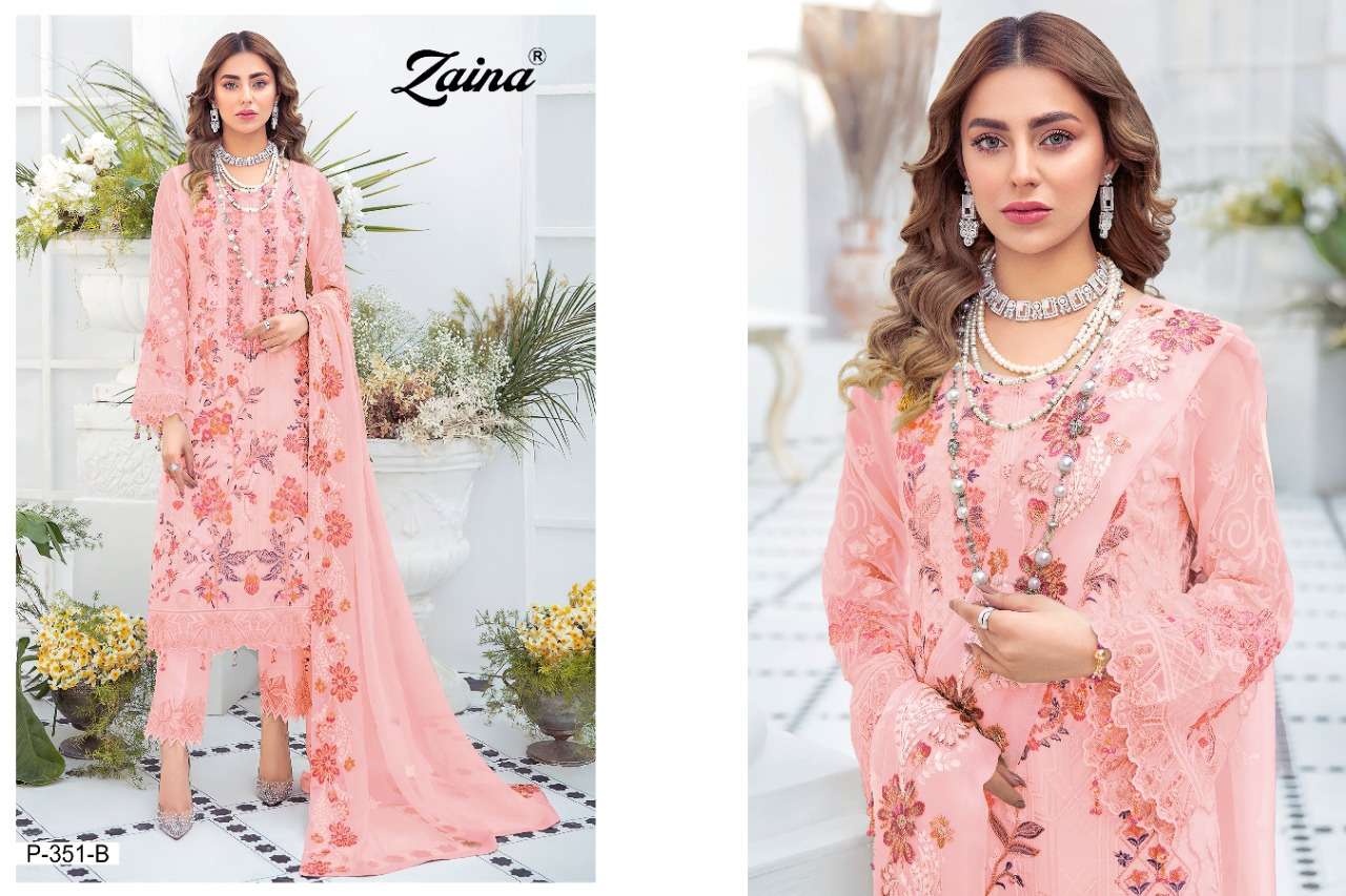 PRIYAM FASHION PRESENT ZAINA P-351-A TO P-351-D SERIES SEMI STITCHED PAKISTANI DESIGNER SUITS IN WHOLESALE PRICE IN SURAT - SAI DRESSES