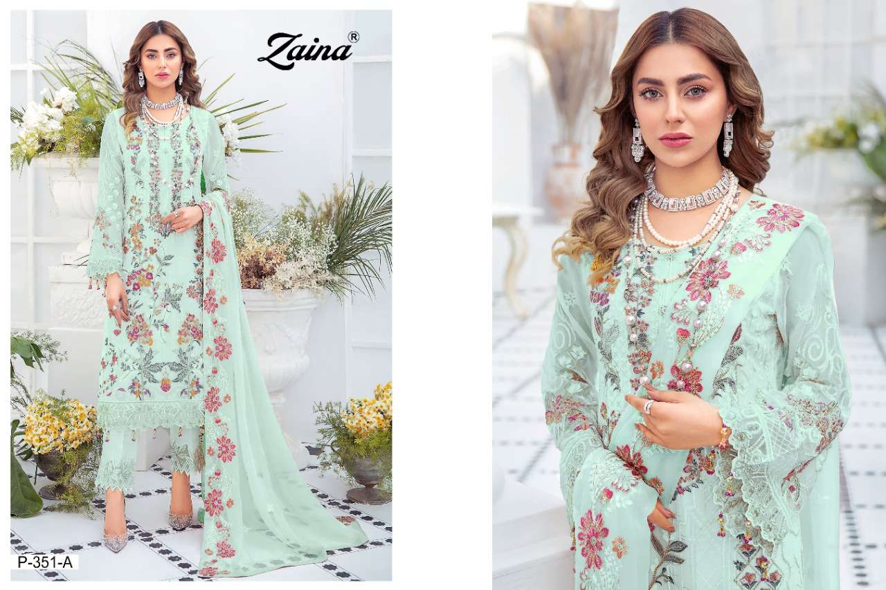 PRIYAM FASHION PRESENT ZAINA P-351-A TO P-351-D SERIES SEMI STITCHED PAKISTANI DESIGNER SUITS IN WHOLESALE PRICE IN SURAT - SAI DRESSES