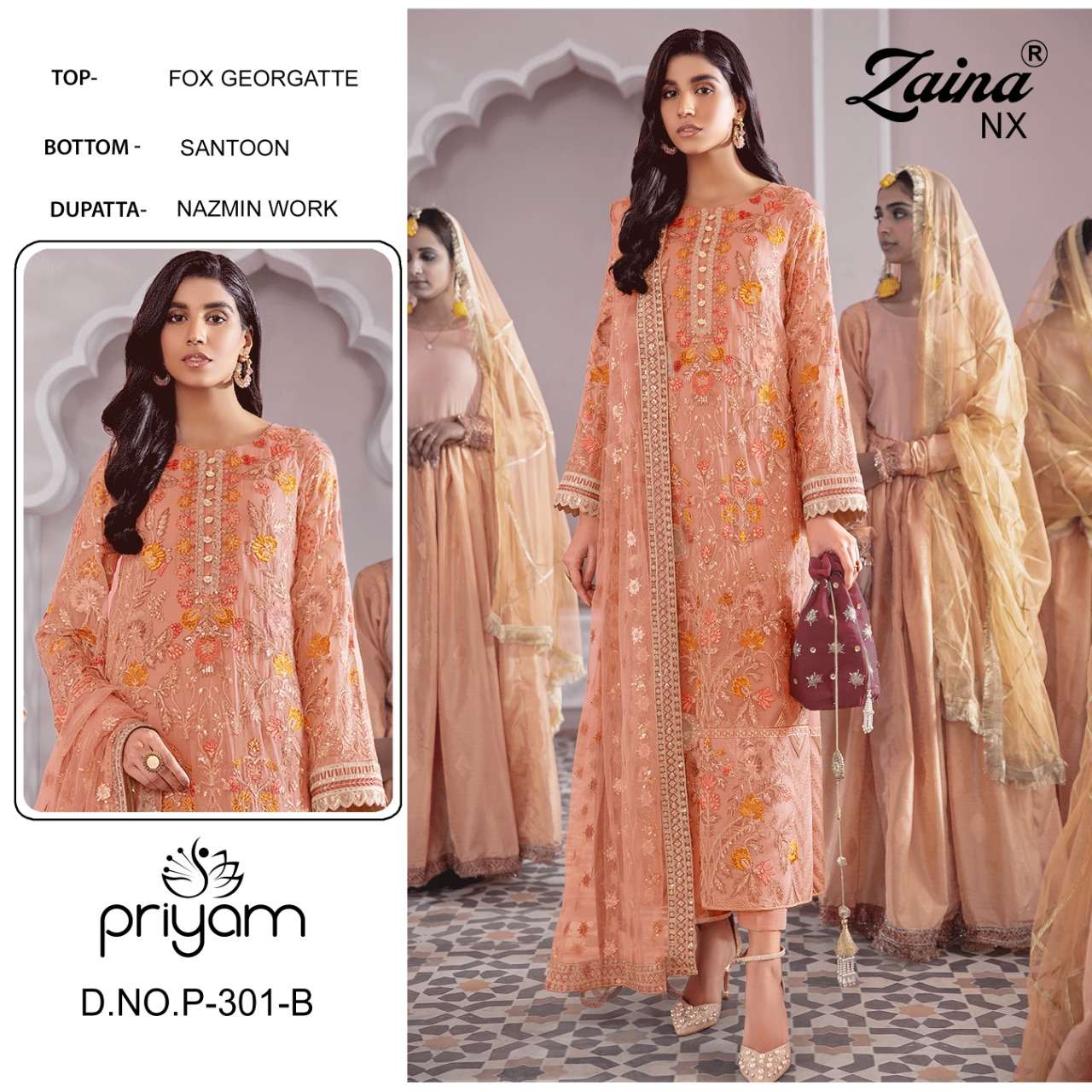 PRIYAM FASHION PRESENT ZAINA VOL 26 NX GEORGETTE SEMI STITCHED PAKISTANI DESIGNER SUITS IN WHOLESALE PRICE IN SURAT - SAI DRESSES