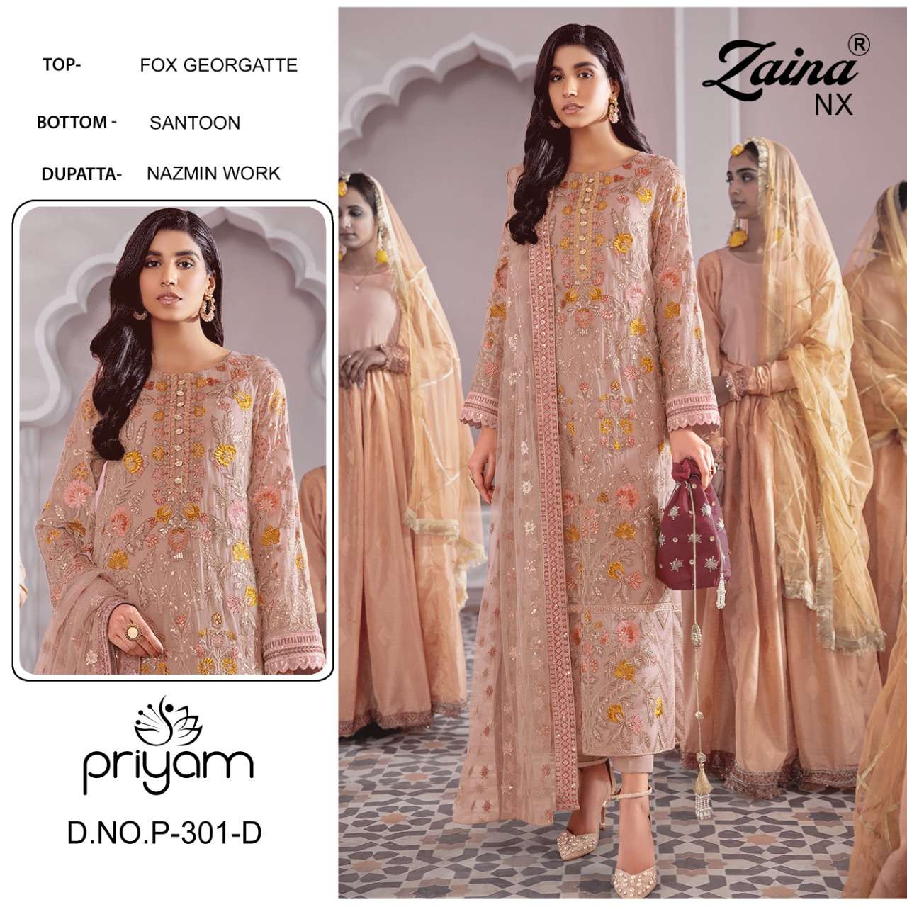 PRIYAM FASHION PRESENT ZAINA VOL 26 NX GEORGETTE SEMI STITCHED PAKISTANI DESIGNER SUITS IN WHOLESALE PRICE IN SURAT - SAI DRESSES