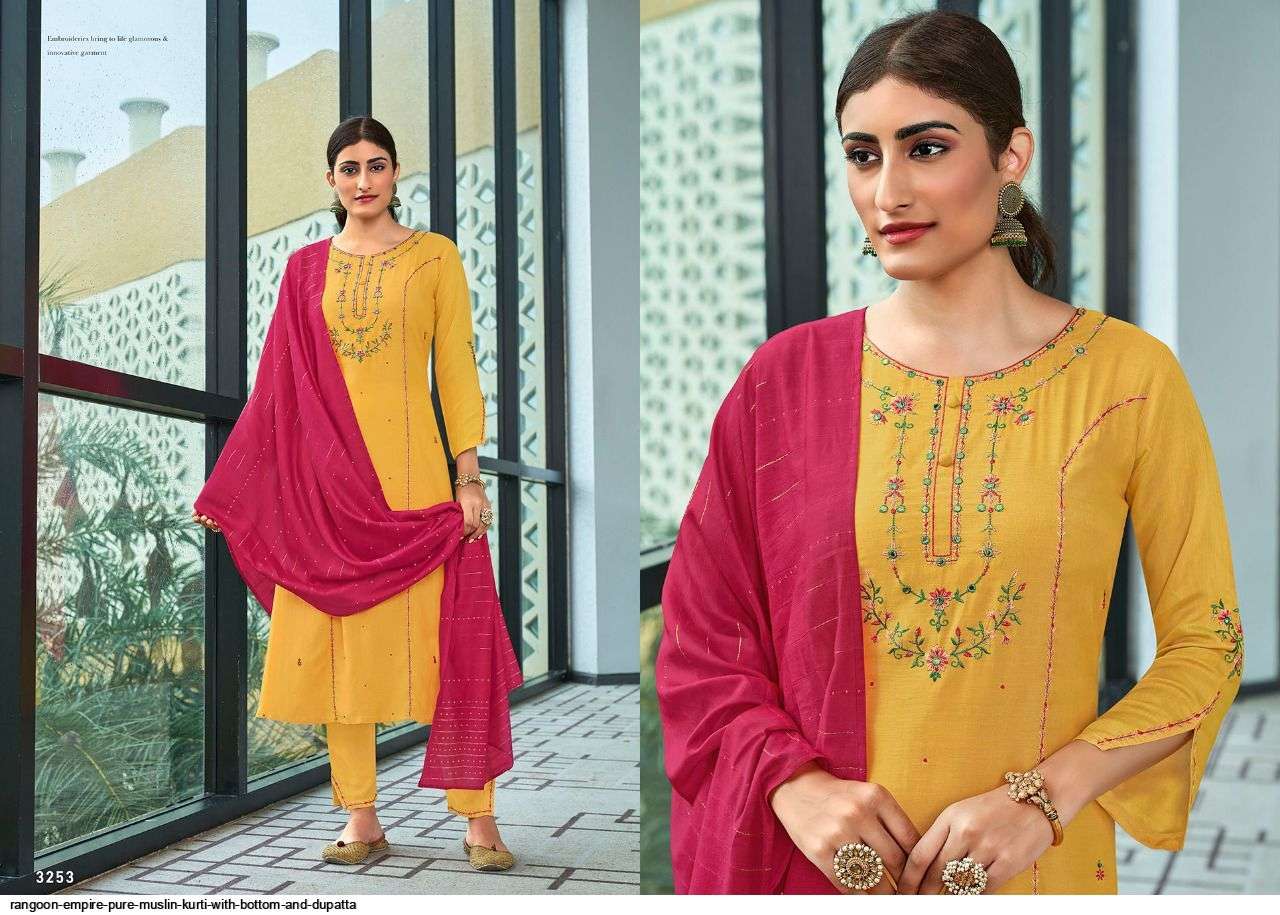 RANGOON PRESENT EMPIRE READYMADE EMBROIDERED DESIGNER SALWAR SUITS IN WHOLESALE PRICE IN SURAT - SAI DRESSES