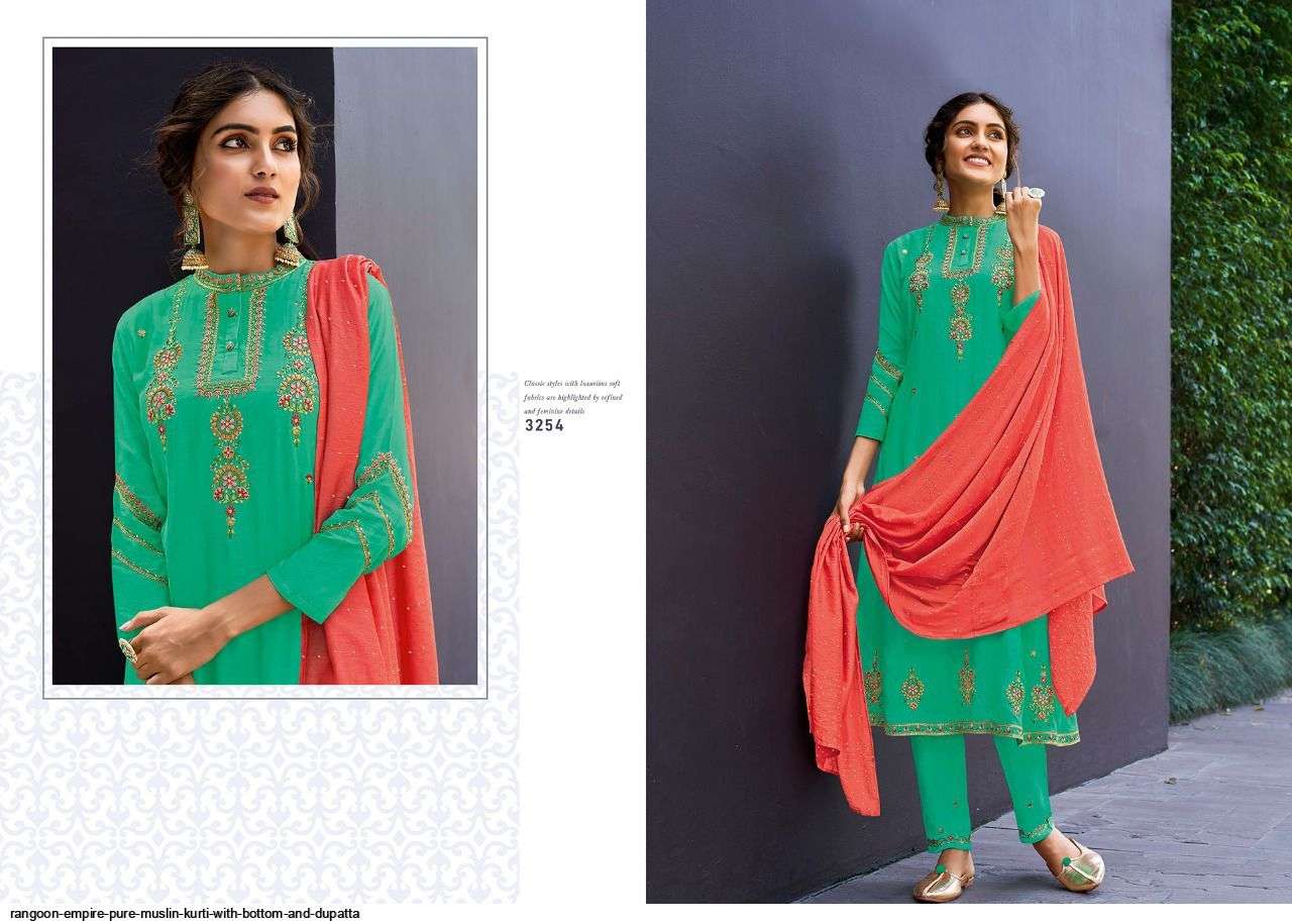 RANGOON PRESENT EMPIRE READYMADE EMBROIDERED DESIGNER SALWAR SUITS IN WHOLESALE PRICE IN SURAT - SAI DRESSES