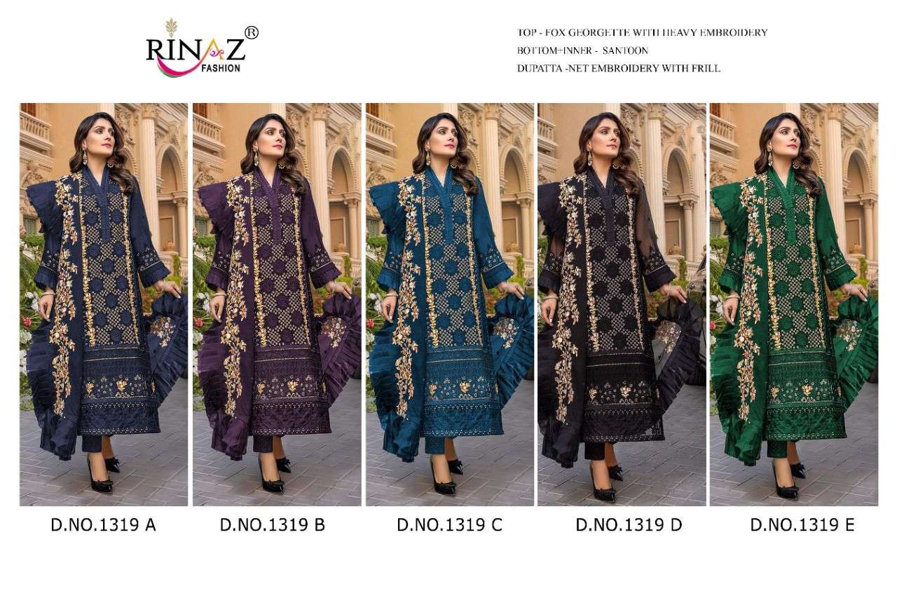 RINAZ FASHION PRESENT RINAZ D.NO 1319 A TO 1319 E SERIES SEMI STITCHED PAKISTANI DESIGNER SUITS IN WHOLESALE PRICE IN SURAT - SAI DRESSES