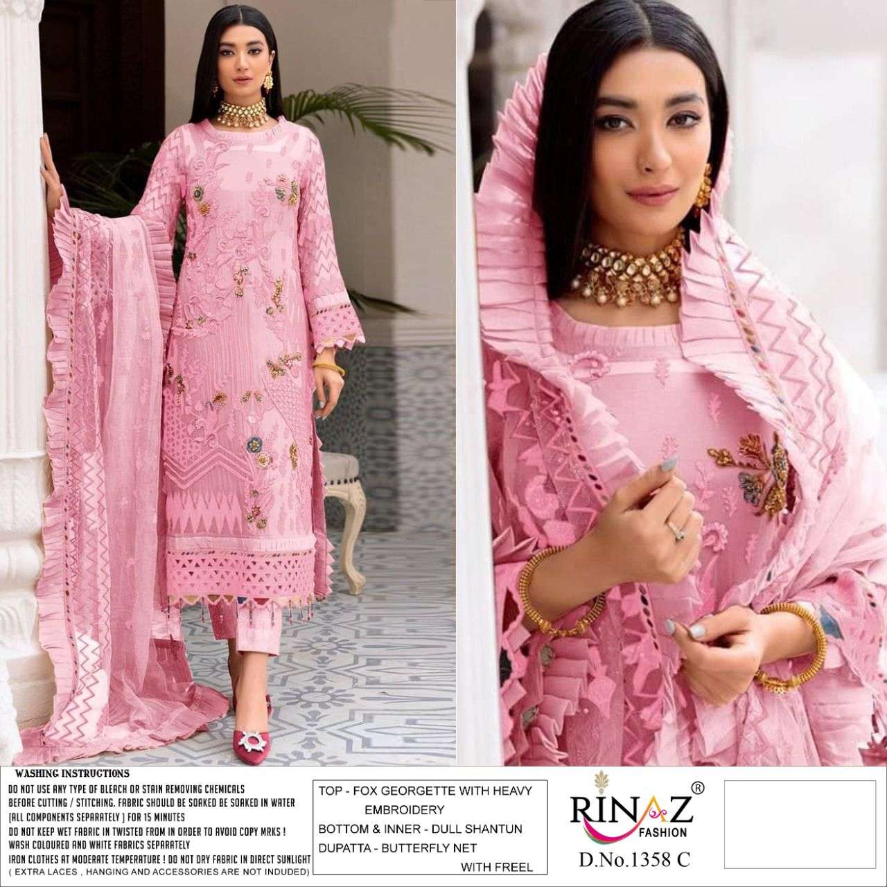 RINAZ FASHION PRESENT RINAZ D.NO 1358 A TO 1358 E SERIES SEMI STITCHED PAKISTANI DESIGNER SUITS IN WHOLESALE PRICE IN SURAT - SAI DRESSES