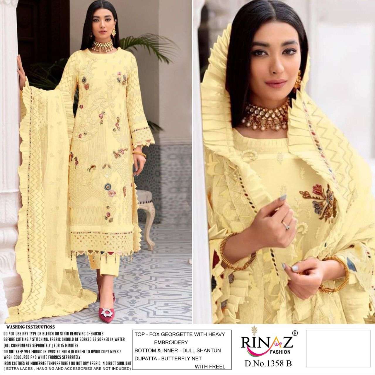 RINAZ FASHION PRESENT RINAZ D.NO 1358 A TO 1358 E SERIES SEMI STITCHED PAKISTANI DESIGNER SUITS IN WHOLESALE PRICE IN SURAT - SAI DRESSES