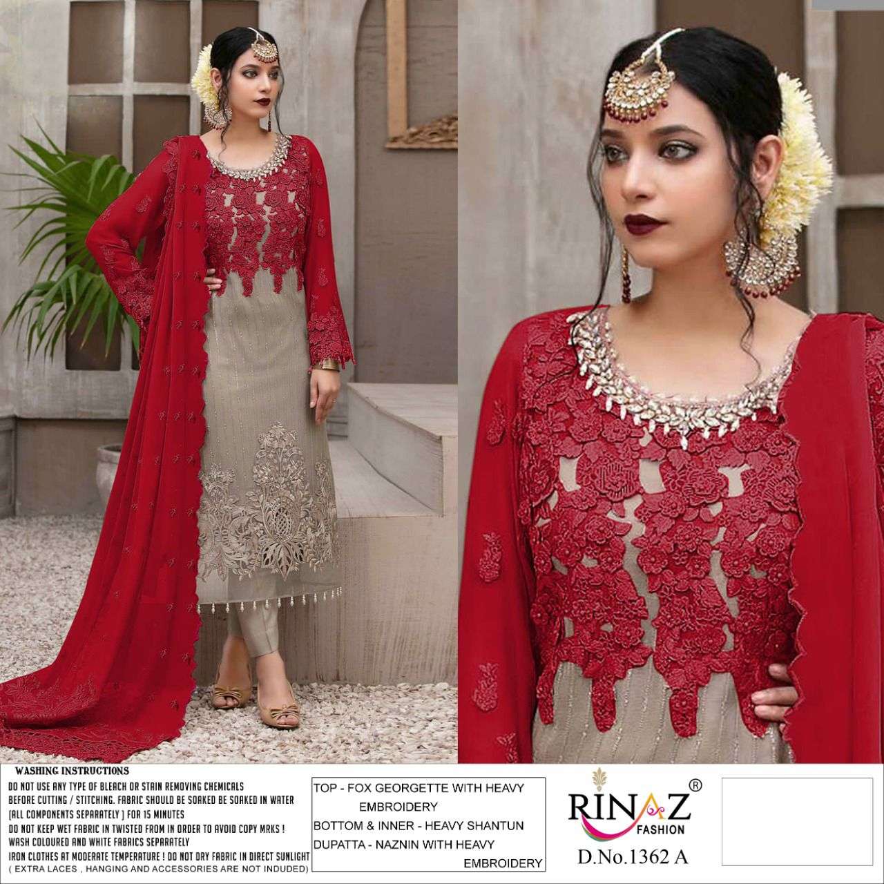 RINAZ FASHION PRESENT RINAZ D.NO 1362 A TO 1362 E SERIES SEMI STITCHED PAKISTANI DESIGNER SUITS IN WHOLESALE PRICE IN SURAT - SAI DRESSES